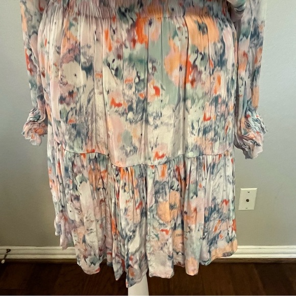 Velvet by Graham & Spencer Watercolor Floral V-neck Mini Long Sleeve Dress Small - Picture 4 of 15